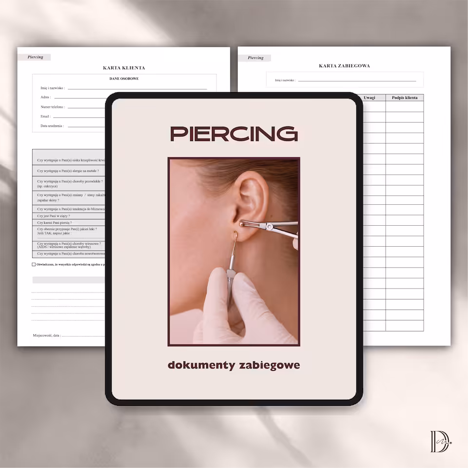 PIERCING dokumenty zabiegowe PAKIET