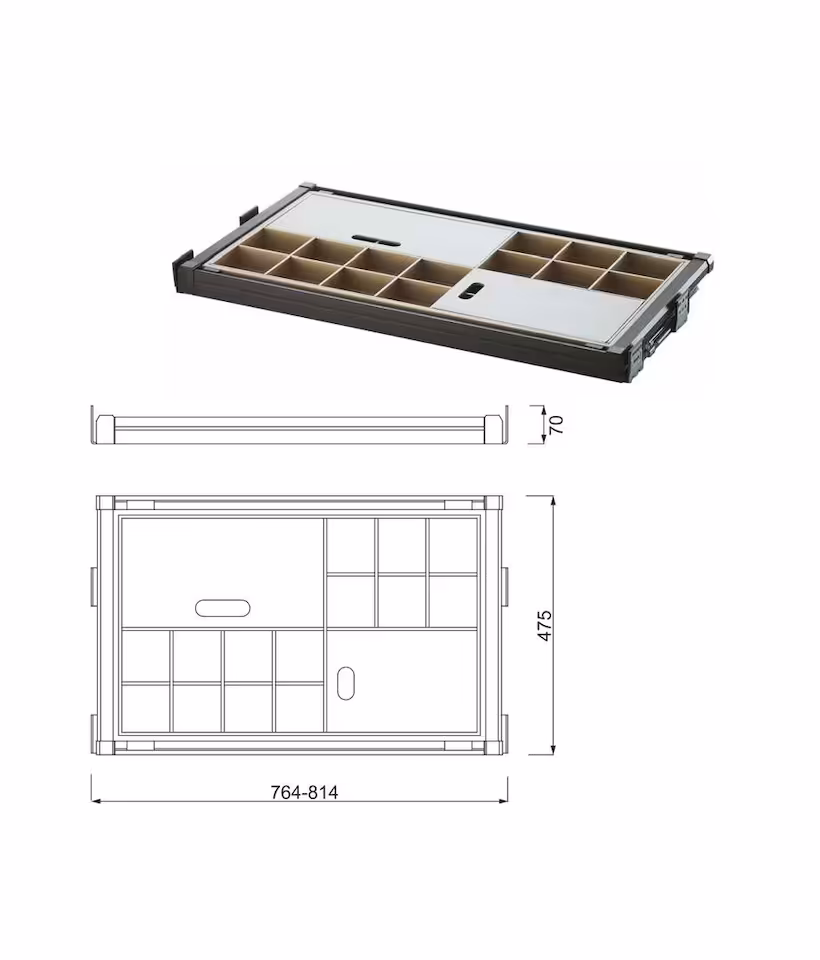 Szuflada z dwoma pokrywami 800x500x70 MM MOCCA