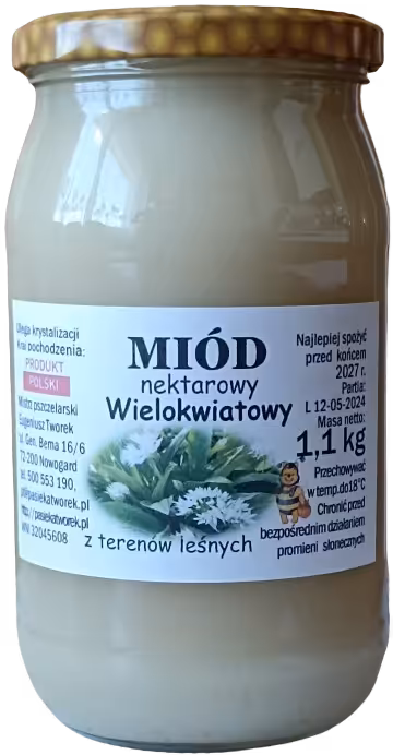 Miód Wielokwiatowy Nektarowy z terenów leśnych 1,1 kg  Partia L12-05-2024