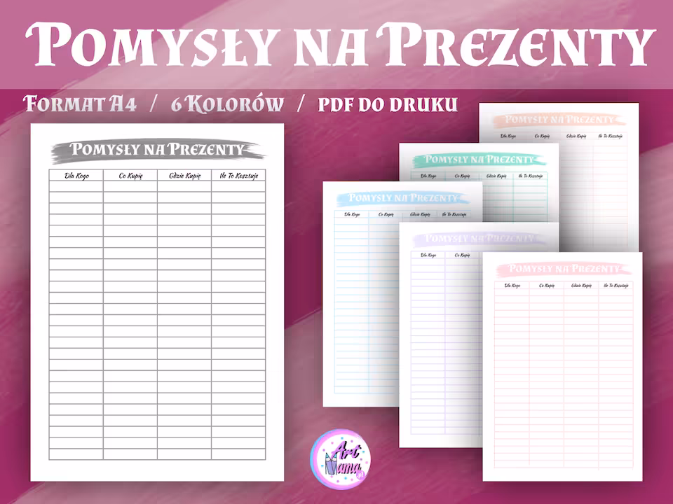 Pomysły Na Prezenty - Pastelowy Planer 6 kolorów  - wersja 1 - PDF do druku