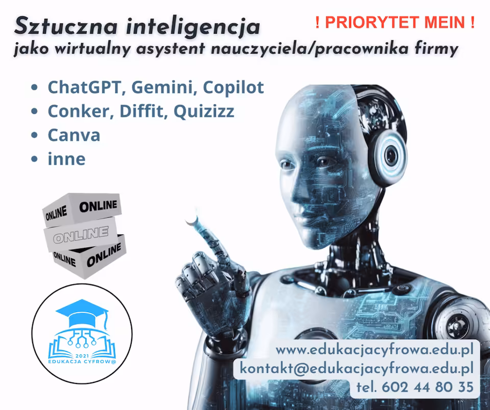 Szkolenie on-line 30.04.2024, godz. 19.00. Sztuczna inteligencja jako wirtualny asystent nauczyciela / pracownika firmy