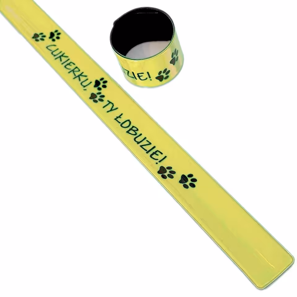 Opaska odblaskowa żółta "Cukierku, Ty łobuzie!"