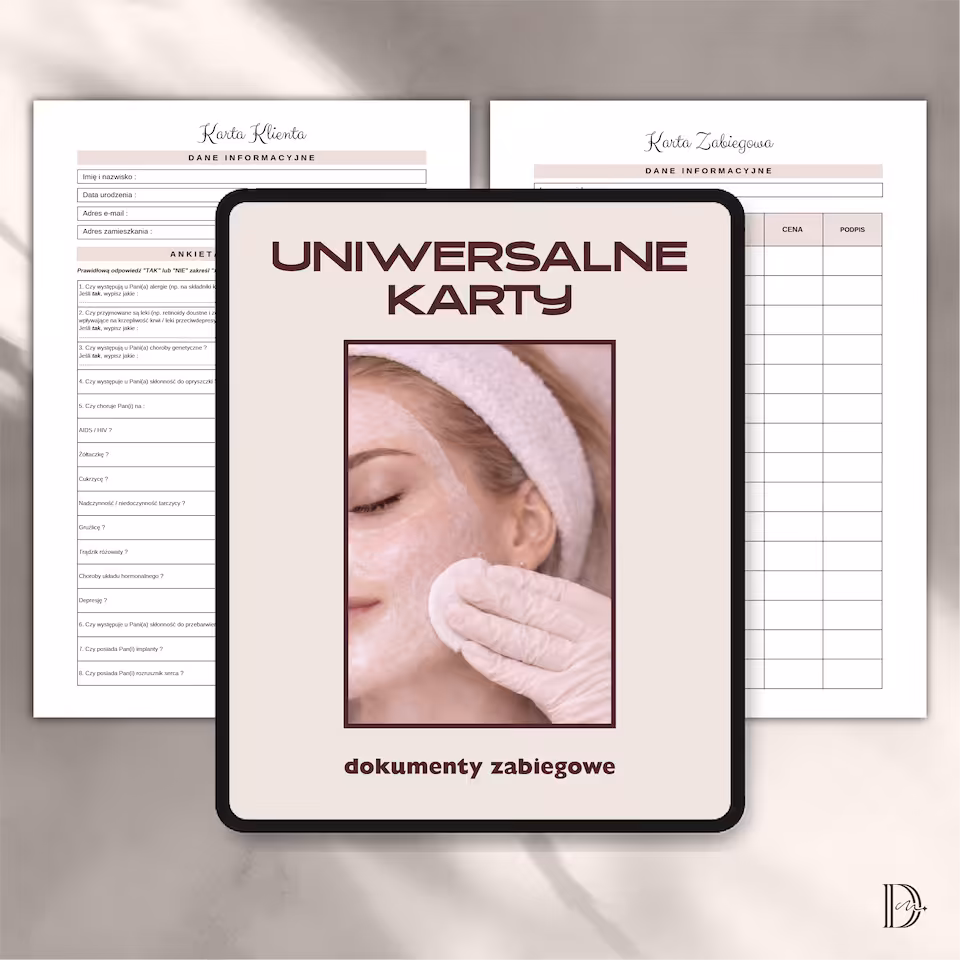 UNIWERSALNE KARTY ZABIEGOWE dokumenty zabiegowe PAKIET