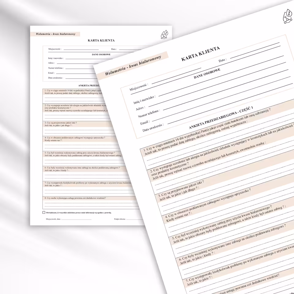 WOLUMETRIA dokumenty zabiegowe zestaw