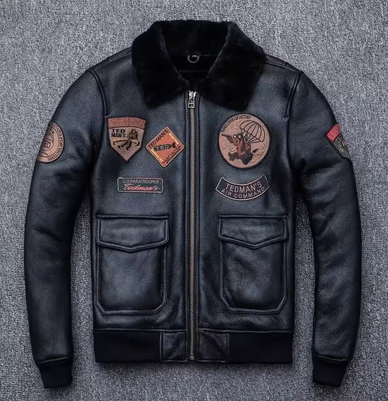 SKÓRA NATURALNA KURTKA  NASZYWKI TOP GUN AIR FORCE