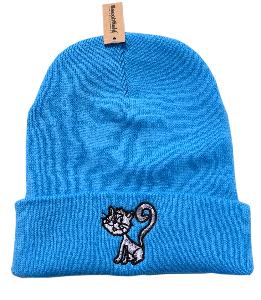 Czapka zimowa z kotem Cukierkiem NIEBIESKA (sky blue)