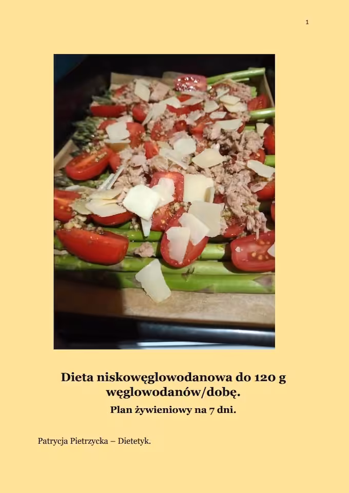 Dieta niskowęglowodanowa do 120 g węglowodanów/dobę/2800 kcal. Jadłospis 7-dniowy.