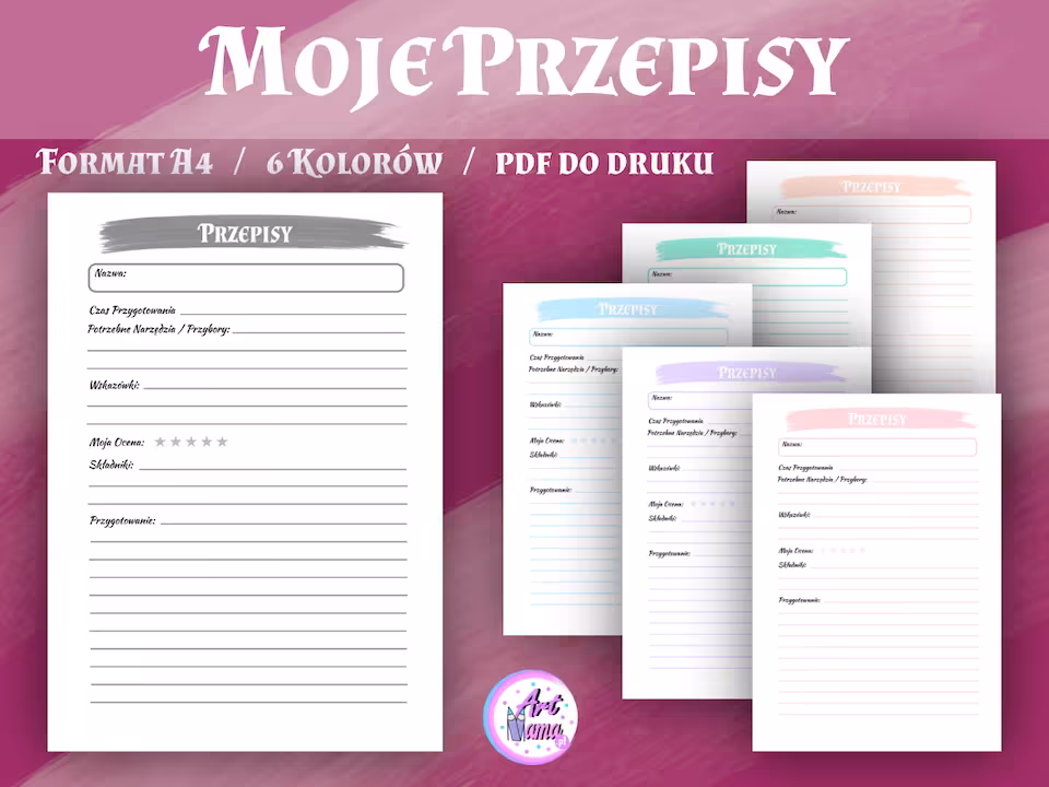 Przepisy - Pastelowy Planer 6 kolorów  - PDF do druku