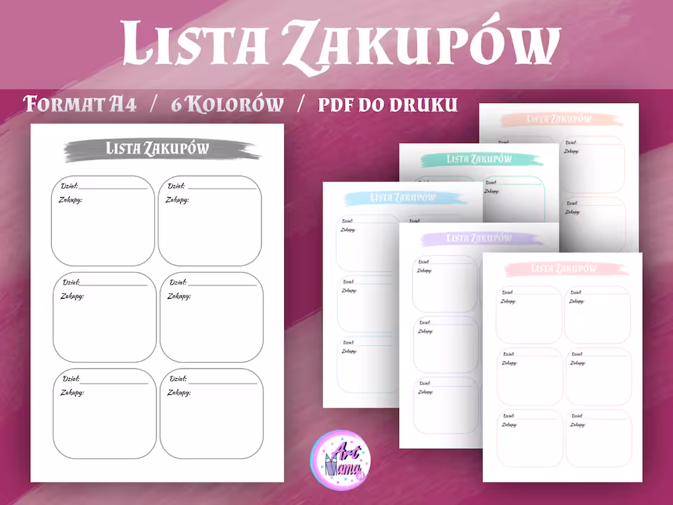 Lista Zakupów - Pastelowy Planer 6 kolorów - PDF do druku