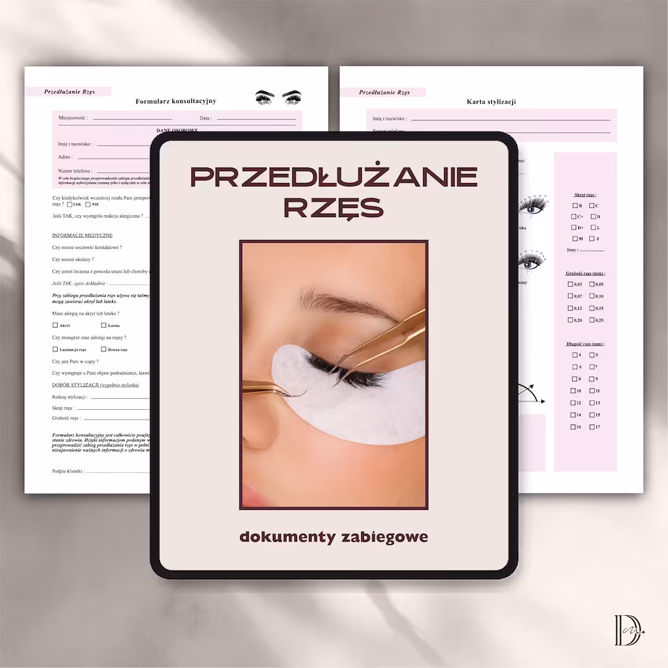 PRZEDŁUŻANIE RZĘS dokumenty zabiegowe PAKIET