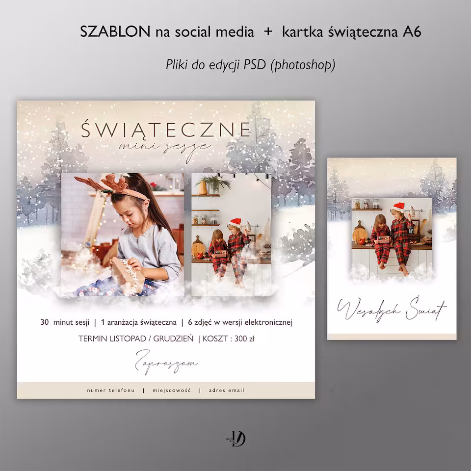 Szablon 006 Świąteczne mini sesje + szablon kartki A6
