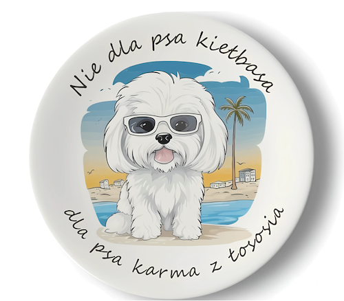 Talerz ceramiczny Garage Print 20 cm "Nie dla psa kiełbasa, dla psa karma z łososia"