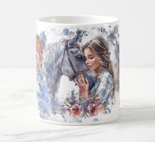 Kubek ceramiczny Garage Print 330 ml Dziewczyna z koniem +Imię, personalizowany prezent dla niej