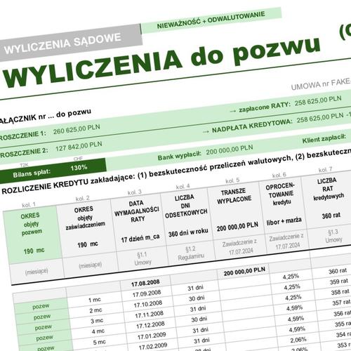 WYLICZENIA do Pozwu