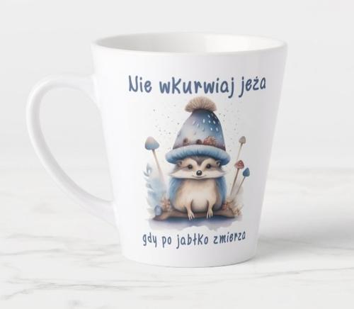 Kubek latte Garage Print 350 ml Nie wkurwiaj jeża gdy po jabłko zmierza