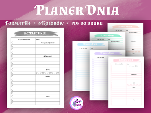 Pastelowy Planer Dnia - 6 kolorów - wersja 3 - PDF do druku