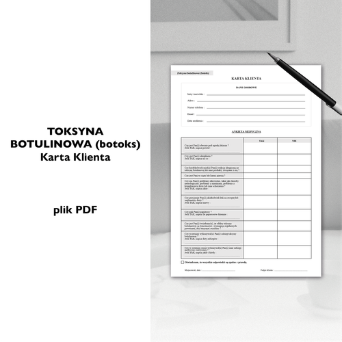 TOKSYNA BOTULINOWA - Karta Klienta | Ankieta medyczna