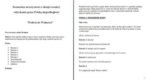 Scenariusz przedstawienia z okazji 11 listopada dla starszaków i uczniów szkoły podstawowej "Podróż do wolności".