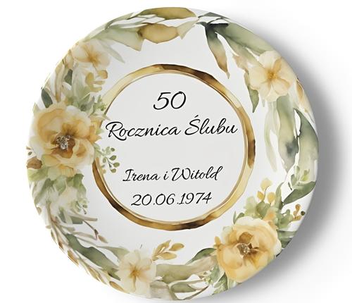 Talerz ceramiczny 20 cm 50 rocznica ślubu, Złote gody. Personalizacja Imiona+data