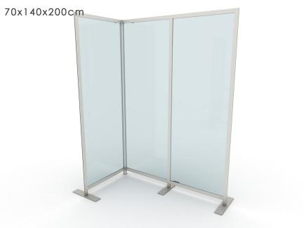 Ścianka wolnostojąca narożna, WYPEŁNIENIE szkło hartowane 4 mm, WYMIAR 1400x700x750 mm