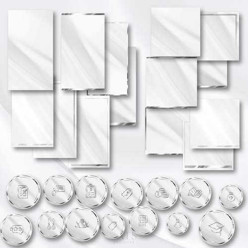 Biała satyna+srebro - pakiet grafik