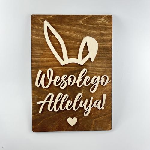 Drewniana tabliczka napis Wesołego Alleluja Królik