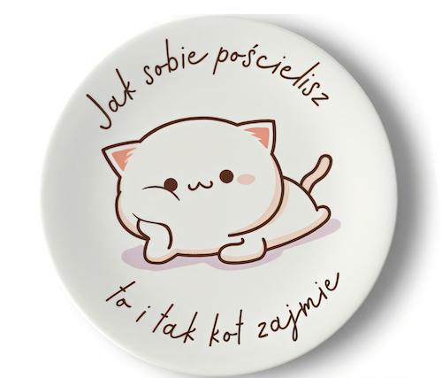 Talerz ceramiczny Garage Print 20 cm "Jak sobie pościelisz, to i tak kot zajmie"