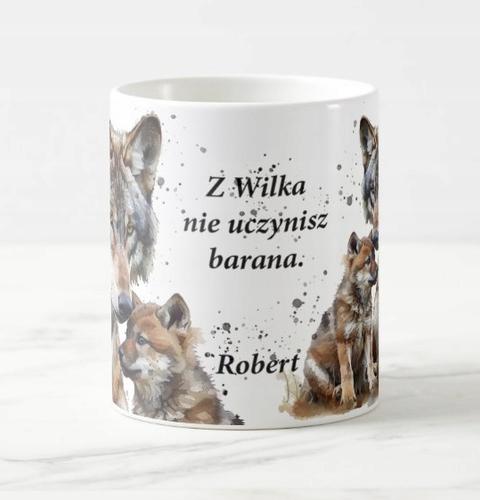 Kubek ceramiczny Garage Print 330 ml Z Wilka nie uczynisz barana +Imię, personalizowany prezent dla faceta